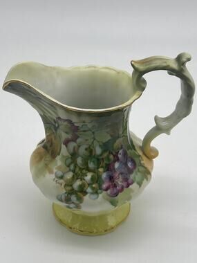 Vintage Bavaria Hand Painted Grape Pitcher A Koch Signed Porcelain Gold Trim 6”